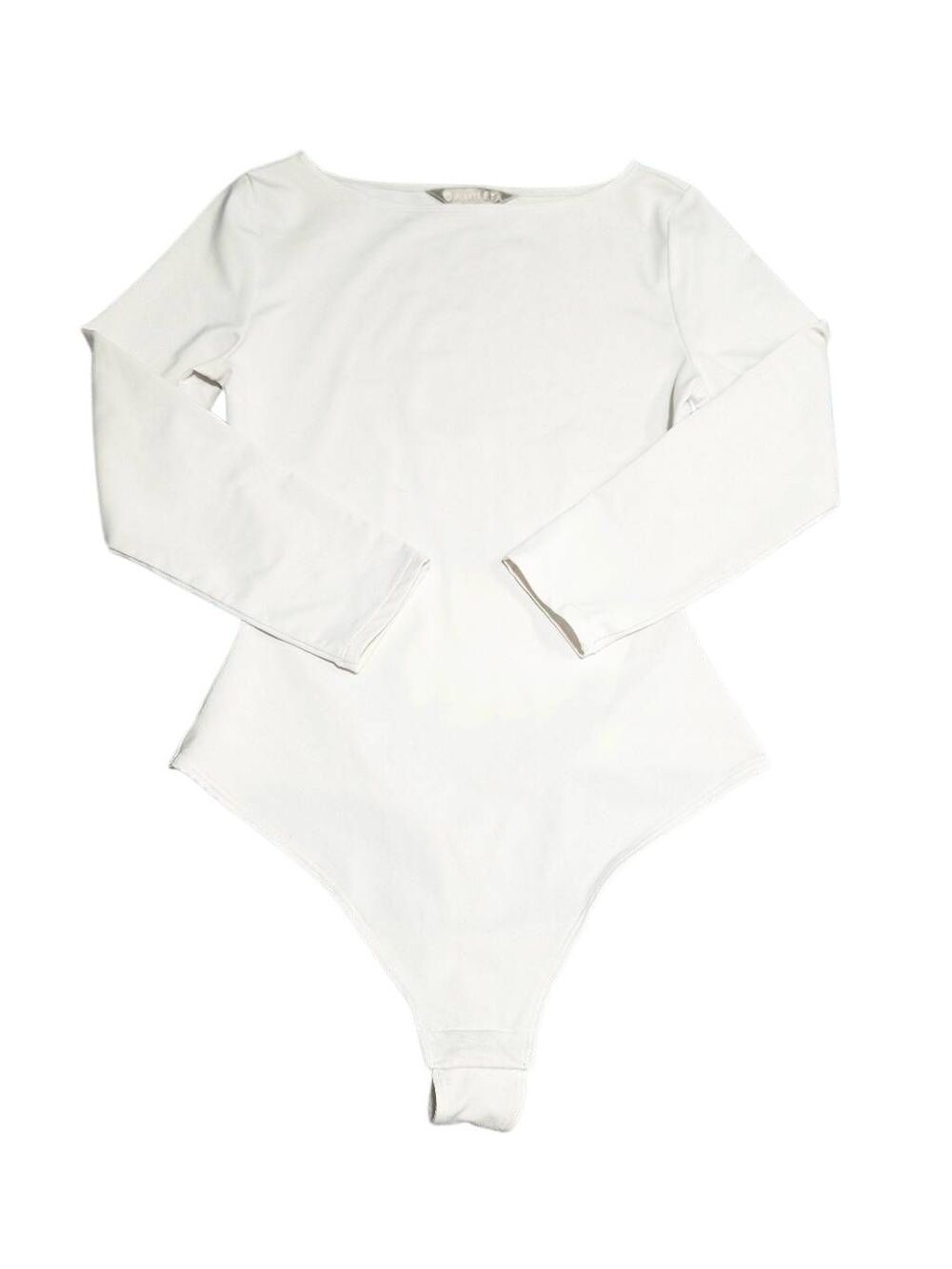 Athleta White long-sleeve boatneck bodysuit with a sleek, fitted style women's X